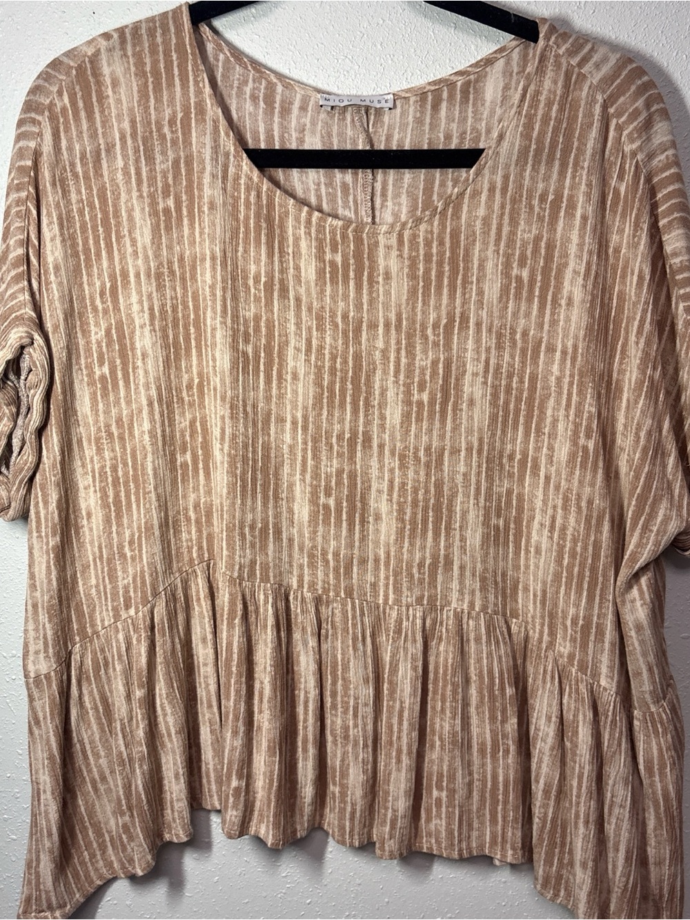 Beige Striped Peplum Tunic - Neutral Casual Top